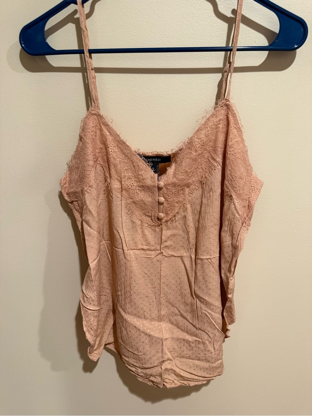 Forever 21 Dusty Blush Lace-Trim Button-Front Cami